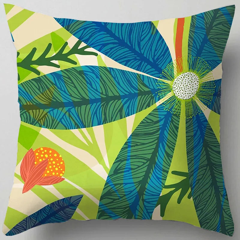 DecorBites™ Blue Flower Leaves Pattern Pillowcase - Nordic Style Living Room Cushion Cover