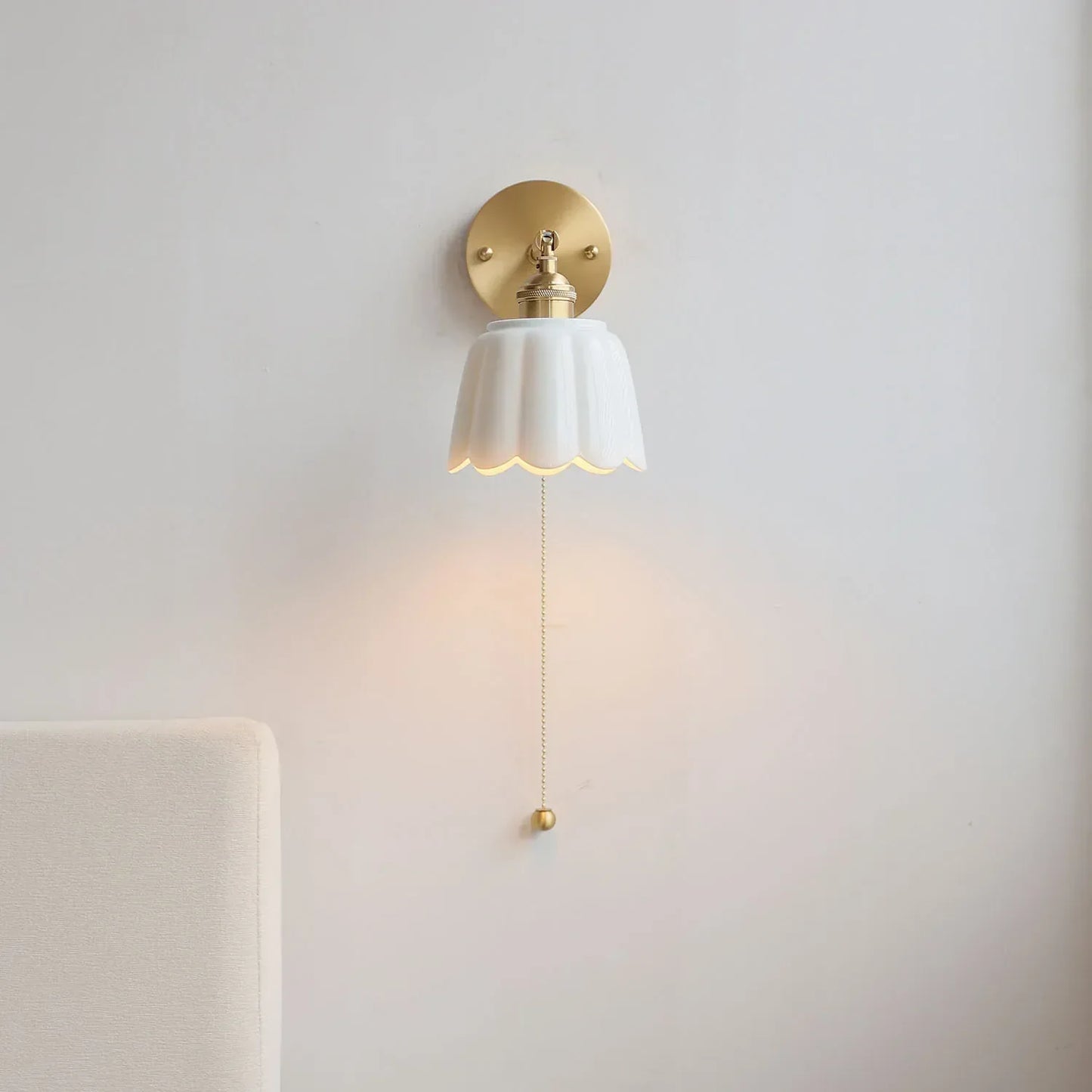 DecorBites™ Copper Wall Light Fixture Bedroom Bedside Sconce White Ceramic Lamp
