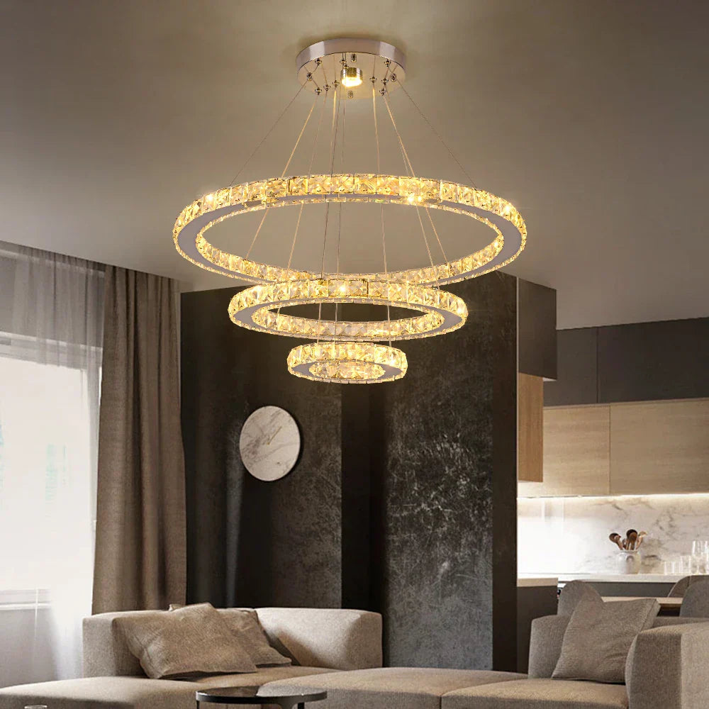 DecorBites™ Crystal Rings LED Chandelier Pendant Light Fixture
