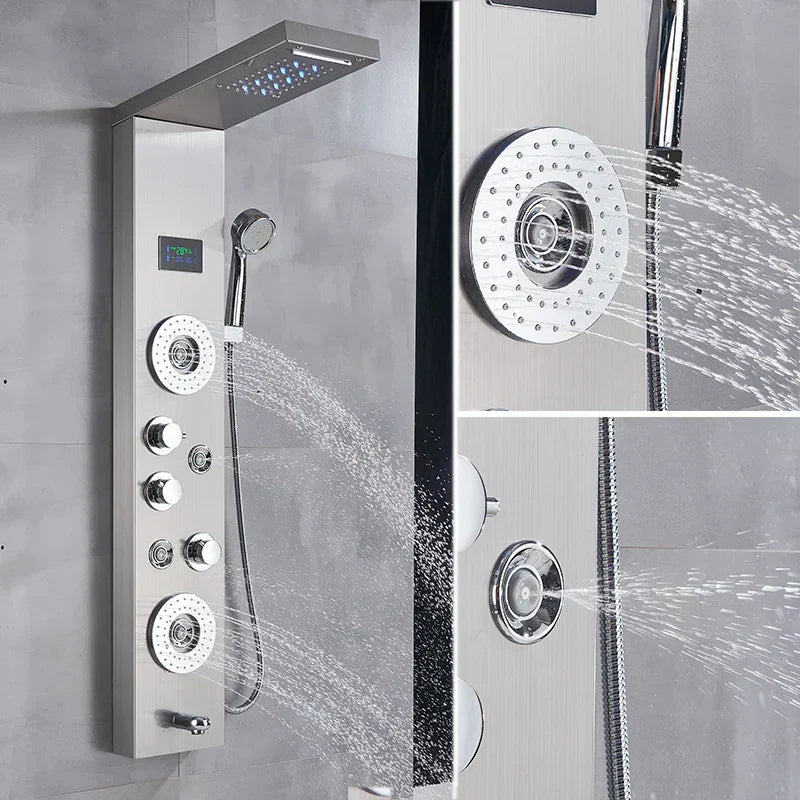 DecorBites™ LED Shower Panel Column Faucet with Rainfall Waterfall, Back Jet, Mixer Tap