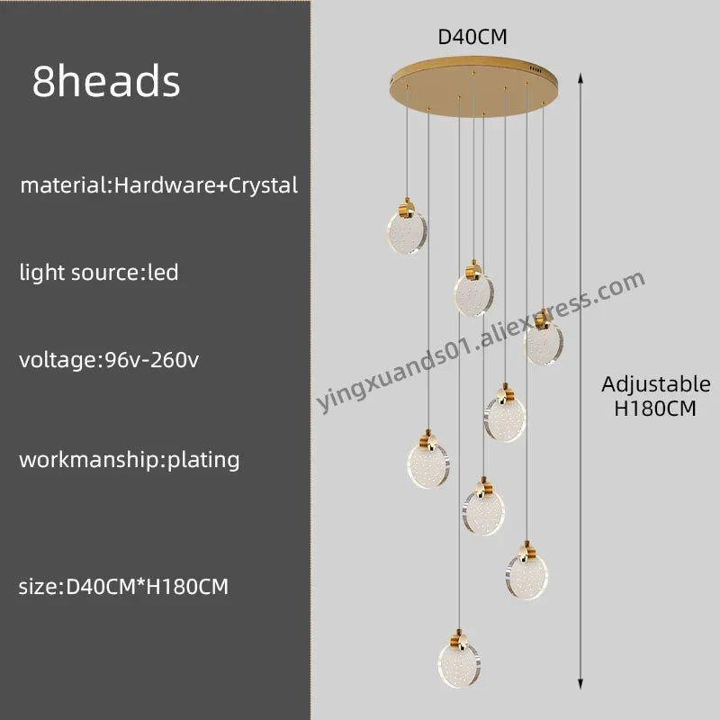 DecorBites™ Crystal Chandelier Pendant Light for Luxury Staircase