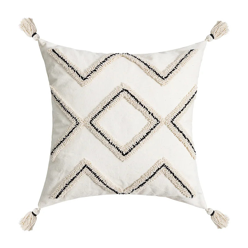 DecorBites™ Geometric Embroidery Cushion Cover with Tassel, Home Decor Pillowcase, Various Sizes