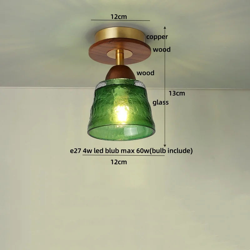 DecorBites™ Amber Glass Wood LED Ceiling Light Fixture for Modern Living Room.
