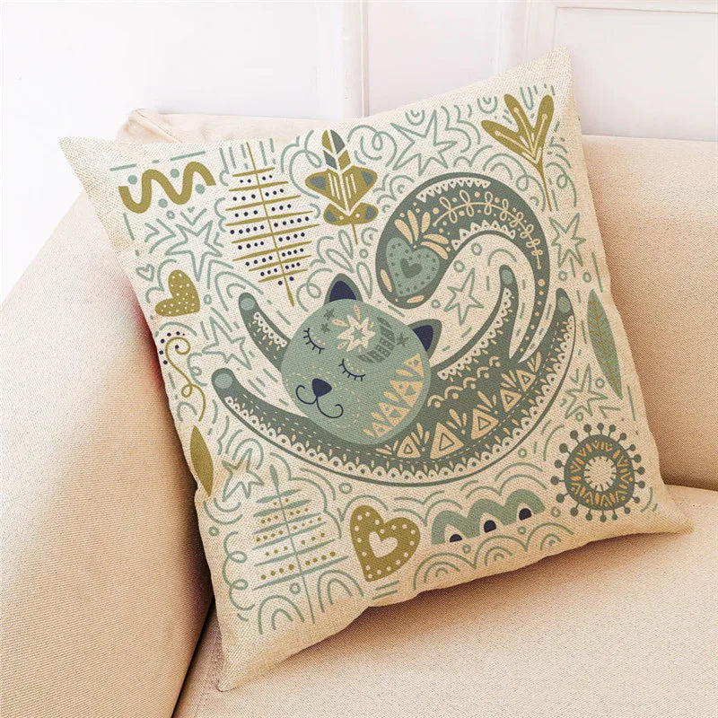 DecorBites™ Cat Design Linen Pillowcase 45x45cm for Home Decor and Cushion Covers
