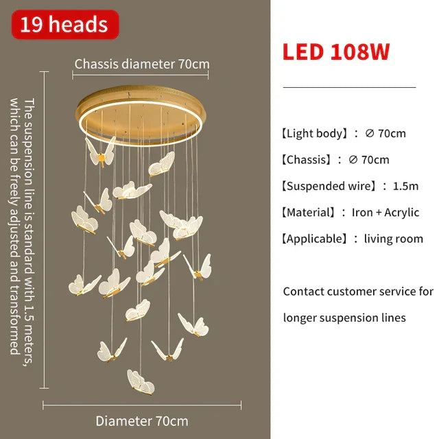 DecorBites™ Gold LED Butterfly Pendant Lights for Home Staircase, Living Room, Bedroom Chandeliers
