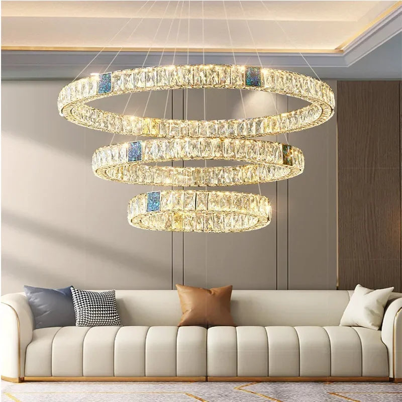 DecorBites™ Crystal LED Ceiling Lamp: Modern Stainless Steel Chandelier for Living Room, Bedroom & Kitchen.
