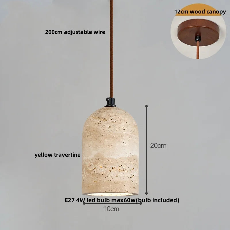DecorBites™ LED Pendant Lamp Yellow Travertine Japanese Style Adjustable Hanging Light