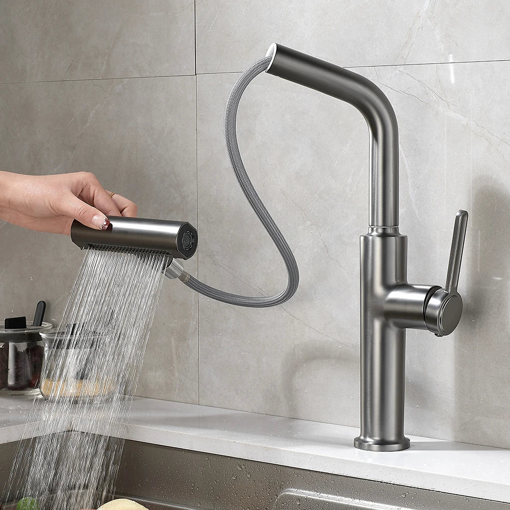 DecorBites™ Black Pull Out Kitchen Faucet with Waterfall Stream Sprayer Head