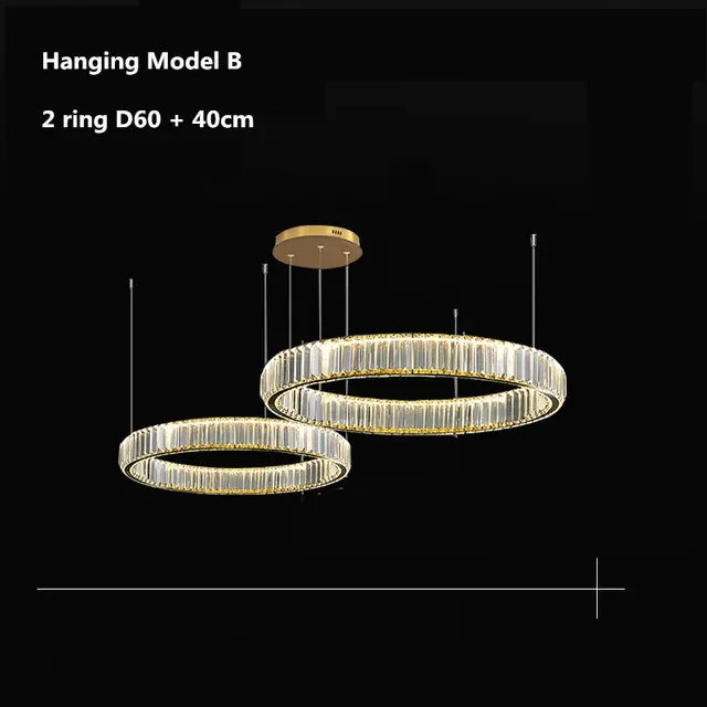 DecorBites™ Crystal LED Ring Chandelier - Luxury Villa Stair Pendant Fixture