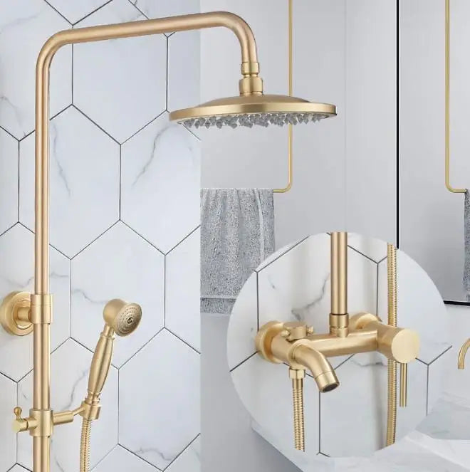 DecorBites™ Brass Shower Set with 8" Rainfall Head, Wall Mounted Bathtub Faucet