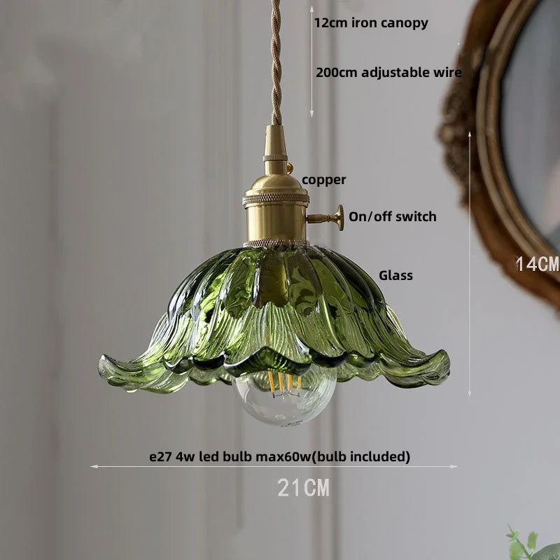 DecorBites™ Green Glass LED Pendant Light: Nordic Modern Hanging Lamp for Bedroom Dining Room