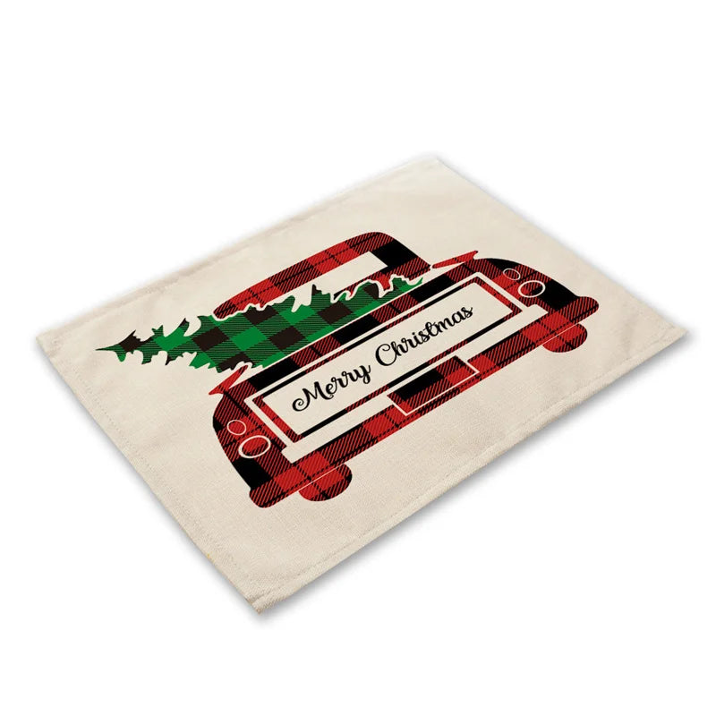 DecorBites™ Christmas Linen Dining Table Mats - Festive Home Decor with Santa Claus Print