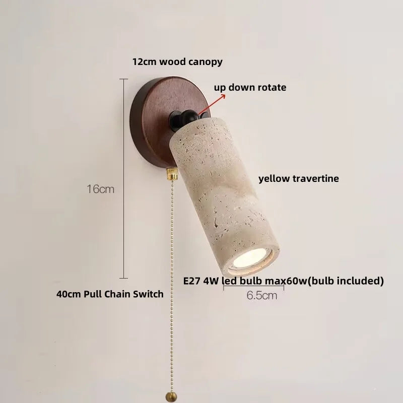 DecorBites™ LED Wall Sconce Iron Rotate Kitchen Bedroom Hallway Yellow Travertine Wood Mirror Light
