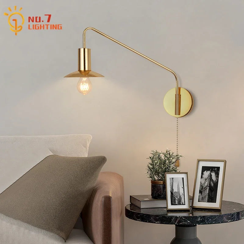 DecorBites™ Black/Gold Swing Arm Wall Lamp LED E27 Bedroom Reading Cafe Luxury