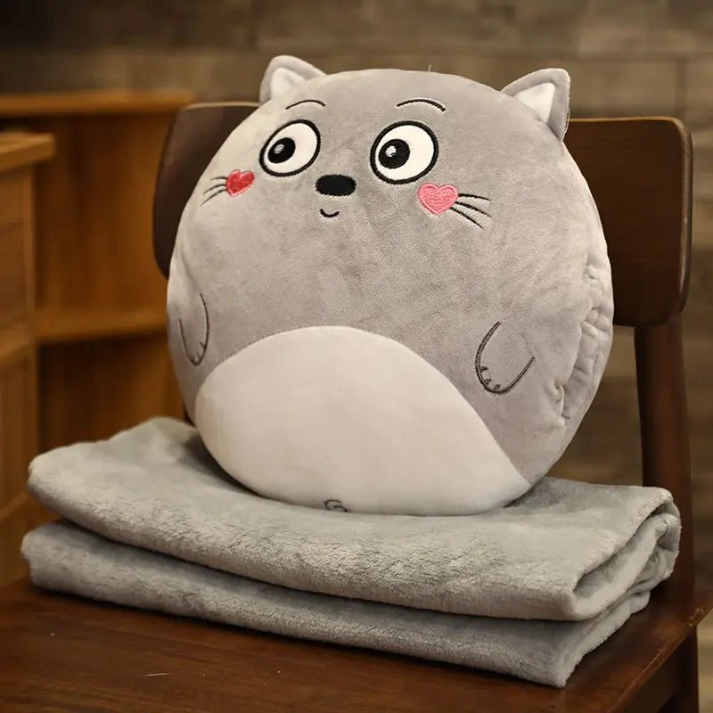DecorBites™ Cartoon Animal Throw Pillow Blanket: Two-in-one Multi-functional Home Office Summer Blanket