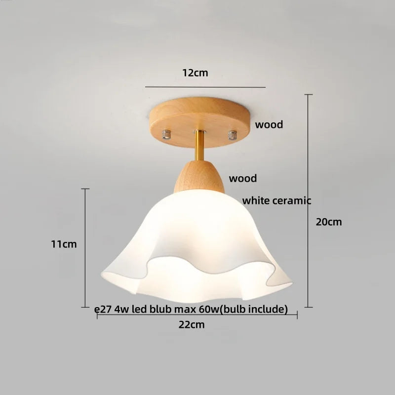 DecorBites™ Amber Glass Wood LED Ceiling Light Fixture for Modern Living Room.