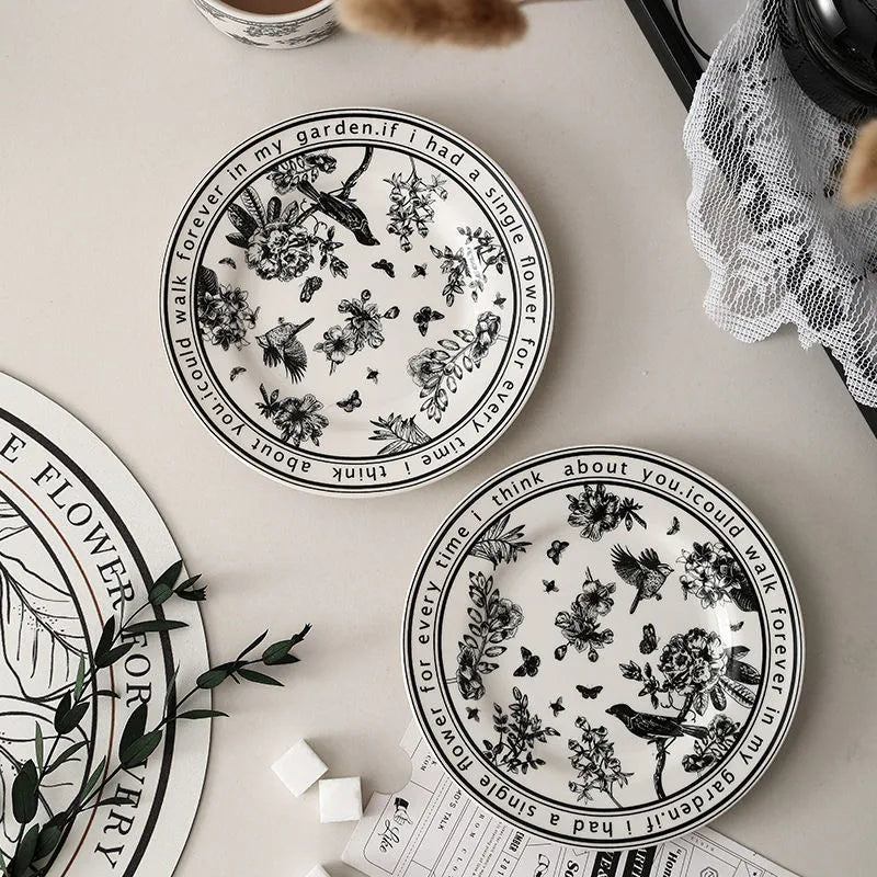 DecorBites™ Black Bird Ceramic Coffee Cup and Saucer Set for English Afternoon Tea and Coffee