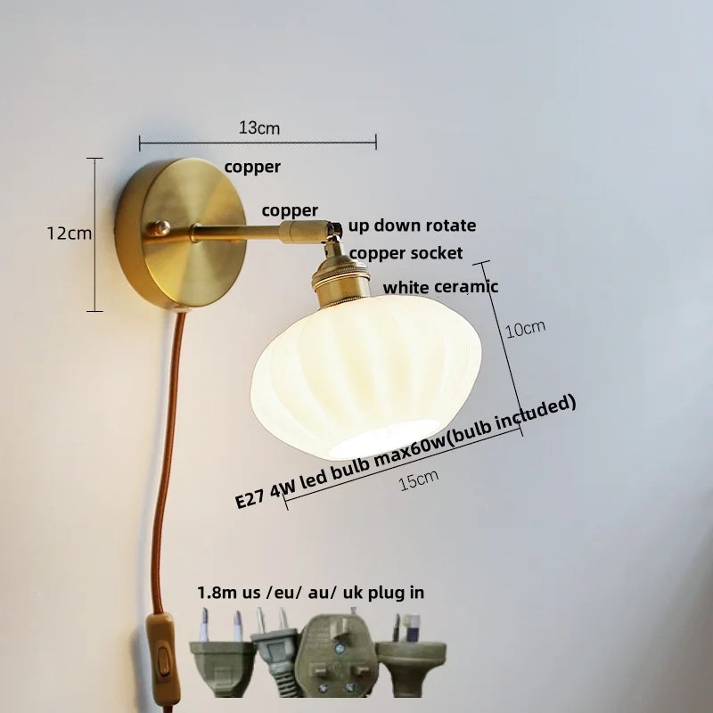 DecorBites™ Blue Glass Wall Sconce Pull Chain Switch Modern Stair Light