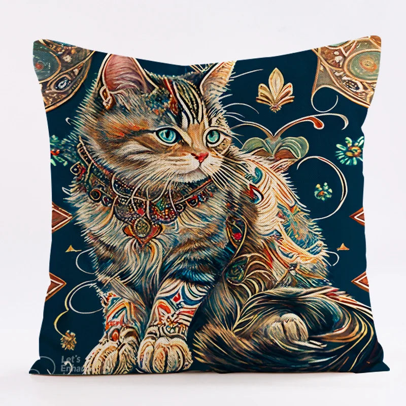 DecorBites™ Cat Design Linen Pillowcase 45x45cm for Home Decor and Cushion Covers