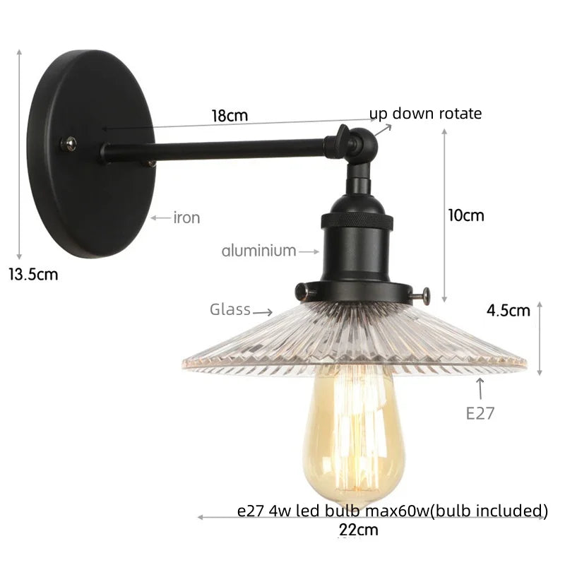 DecorBites™ Industrial Loft LED Wall Light for Bedroom, Bathroom, Stairs - Plug In Iron Lamp