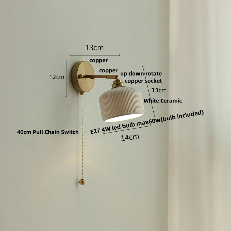 DecorBites™ Ceramic LED Wall Light with Pull Chain Switch, Nordic Modern Design