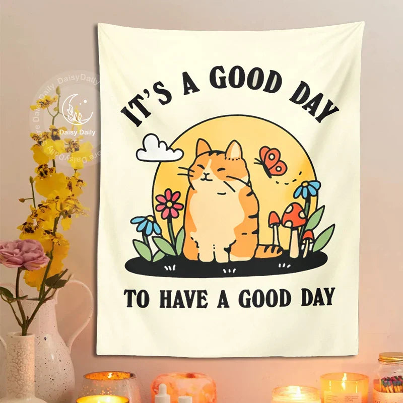 DecorBites™ Cat Tapestry: Mushroom Flower Moon Boho Decor for Living Room, Kids Room