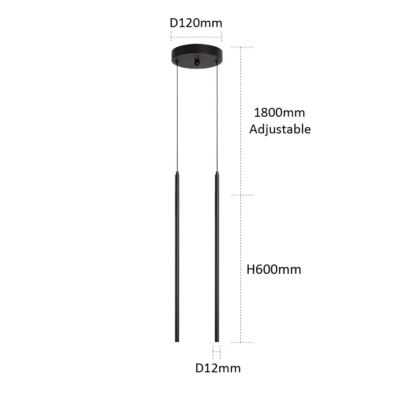 DecorBites™ Black Slim 50cm 60cm LED Pendant Lamp for Restaurant Bar, Nordic Minimalist Style