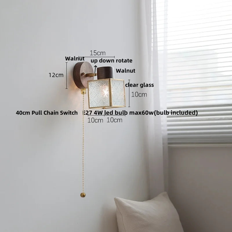DecorBites™ LED Walnut Wood Wall Sconce Clear Glass Bathroom Mirror Light
