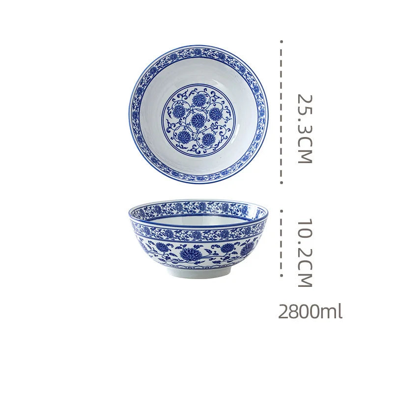 DecorBites™ Blue and White Retro Ceramic Soup Noodle Bowl