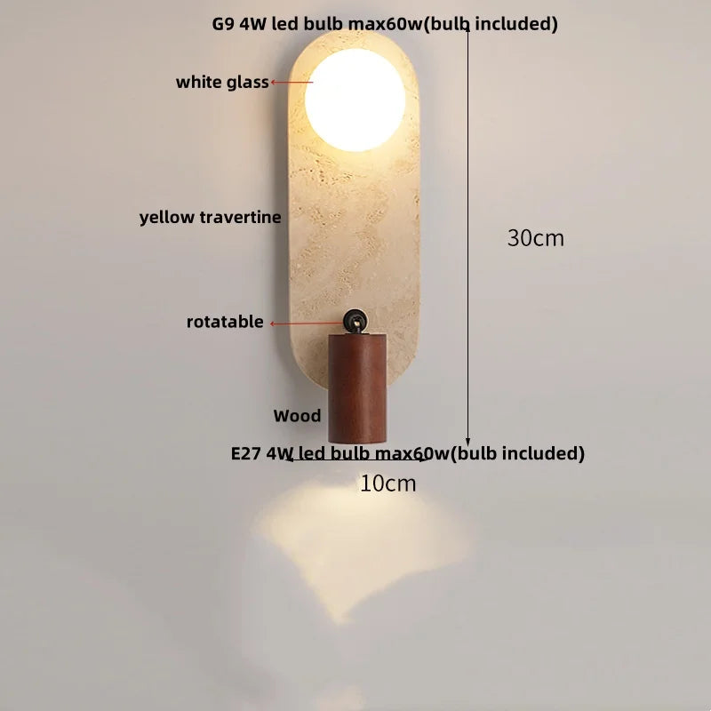DecorBites™ LED Wall Lamp 2 Glass Ball White, Yellow Travertine Stone Indoor Light