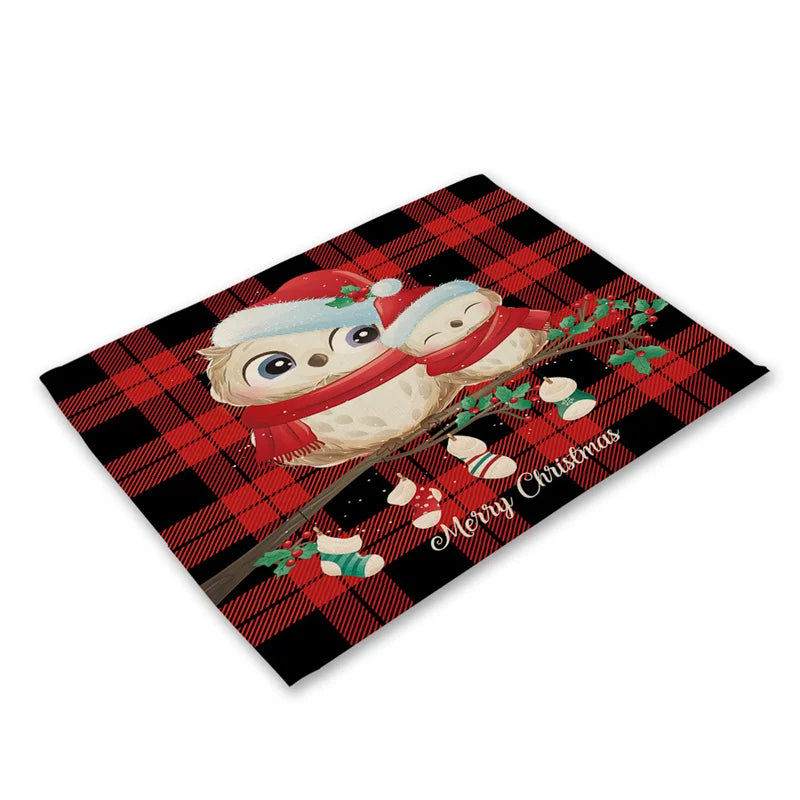 DecorBites™ Christmas Linen Dining Table Mats - Festive Home Decor with Santa Claus Print