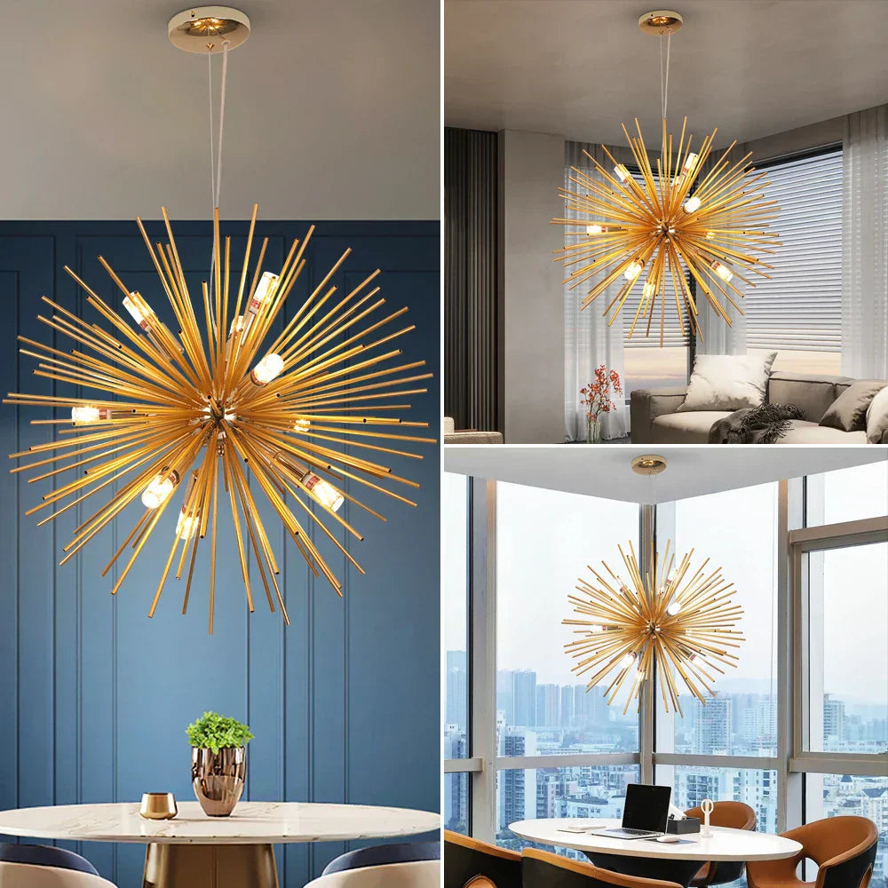 DecorBites™ Aluminum Dandelion Pendant Light: Modern Sputnik Hedgehog LED Chandelier for Living & Dining Room
