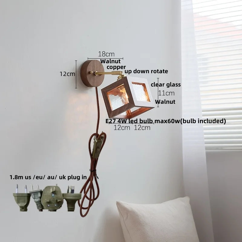 DecorBites™ LED Walnut Wood Wall Sconce Clear Glass Bathroom Mirror Light