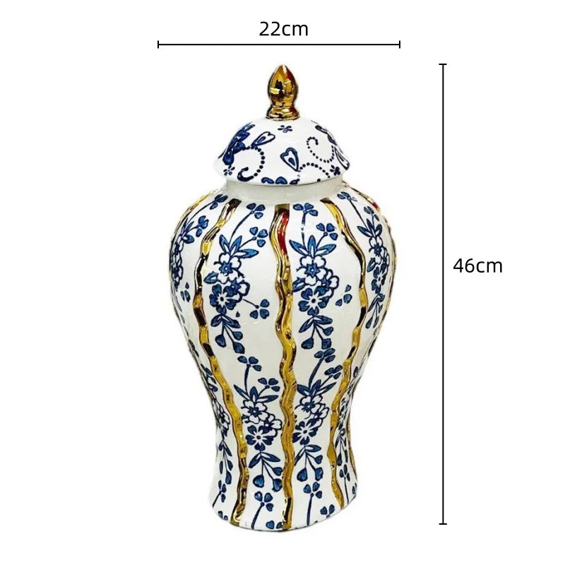 DecorBites™ Blue Glazed Ceramic General Vase Handicrafts Flower Vase Ginger Jar