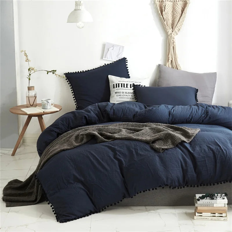 DecorBites™ Luxe Furball Tasseled Yellow Bedding Set Queen/King Size Duvet Cover & Soft Bed Cover Sets