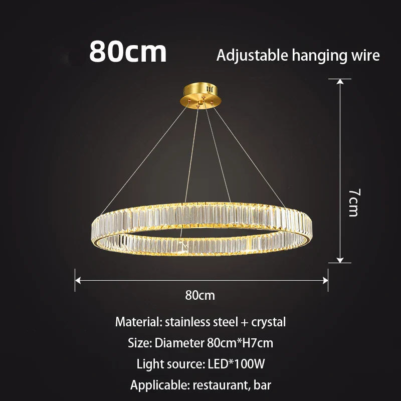 DecorBites™ Gold Crystal Round Ring Chandeliers with LED Pendant Light for Ceiling Lighting
