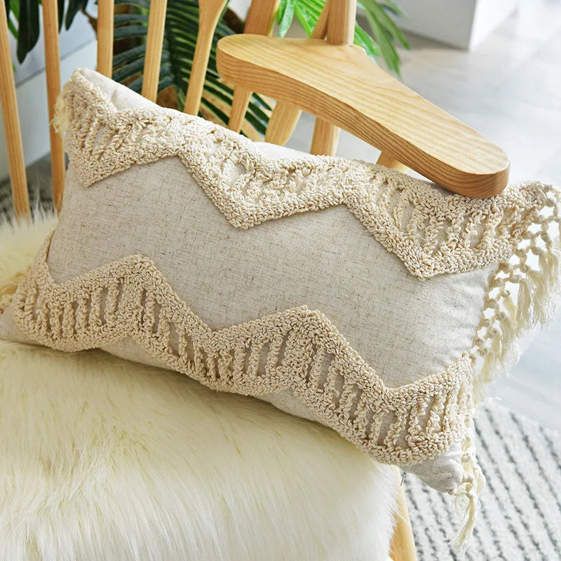 DecorBites™ Geometric Embroidery Cushion Cover with Tassel, Home Decor Pillowcase, Various Sizes