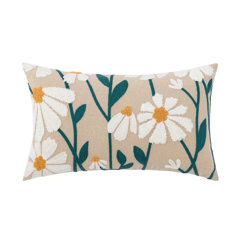 DecorBites™ Daisy Yellow Floral Geometric Pillow Cover - Soft Cozy Embroidery for Living Room
