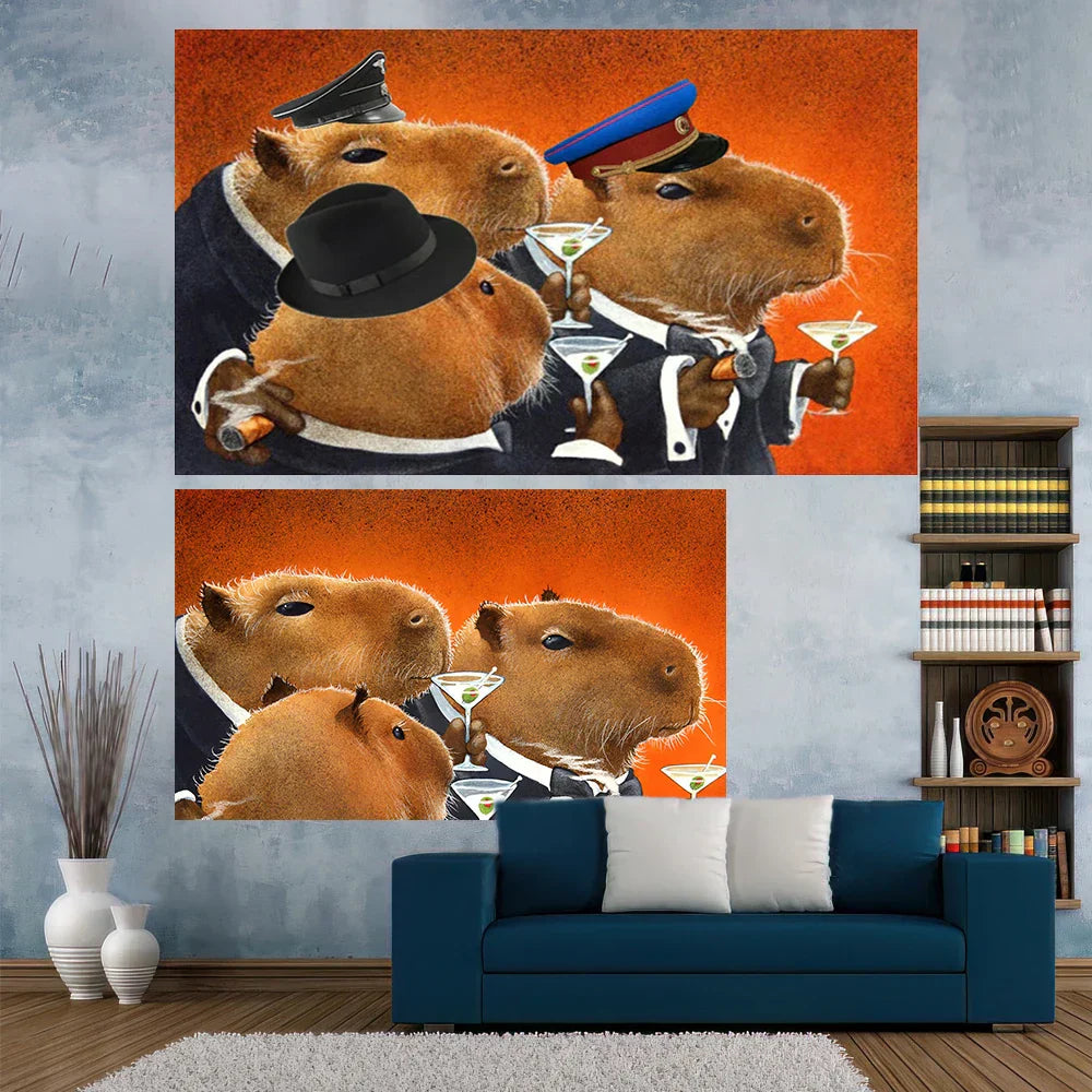 DecorBites™ Capybara Club Humor Tapestry 90x150 Funny Wall Hanging Carpet Bedroom Decor