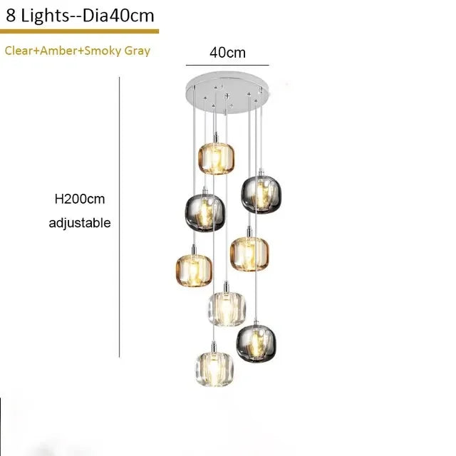 DecorBites™ Crystal Staircase Chandelier: Luxury Modern Lighting Fixture Amber/Smoky Grey/Clear