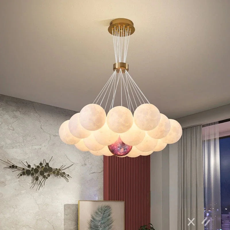 DecorBites™ LED Lunar Ball Ceiling Chandeliers for Home Decor in Living Room and Bedroom
