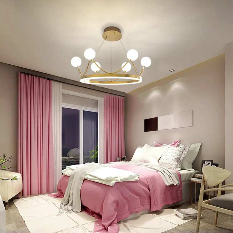 DecorBites™ Crown LED Chandelier: Elegant Ring Lustre for Kids' Room Ceiling Lighting