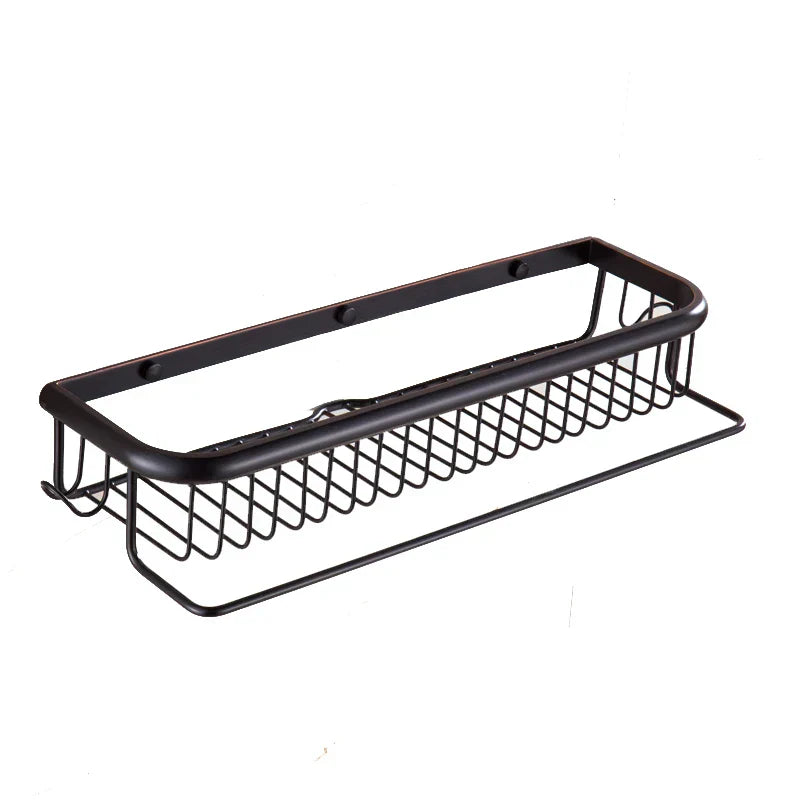 DecorBites™ Gold Brass Bathroom Shelf with Towel Hanger, Shampoo Holder, and Basket