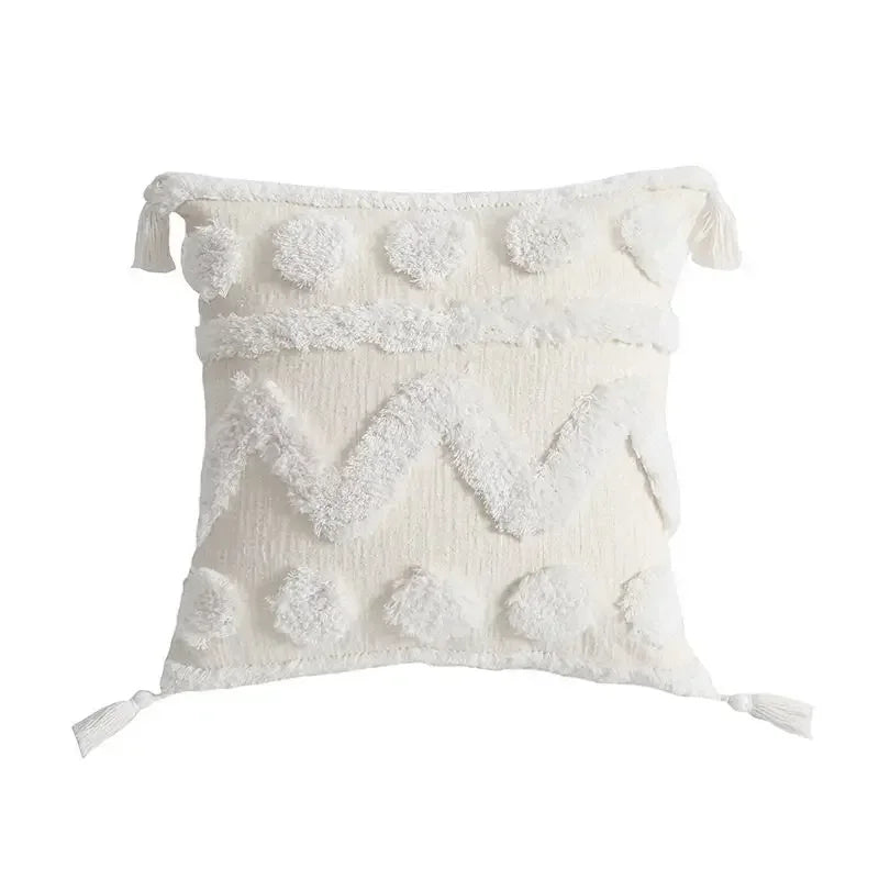 DecorBites™ Geometric Tufted Tassel Cushion Cover Cotton Canvas Fall Pillow Cover