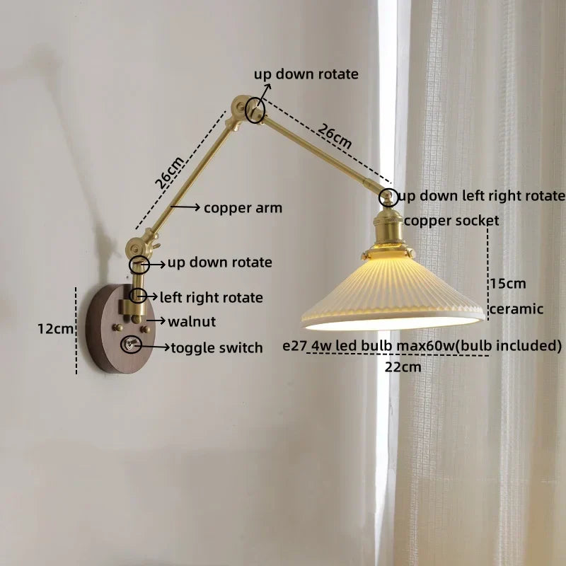 DecorBites™ Ceramic Copper LED Wall Light | Modern Bedside Lamp with Pull Chain Switch