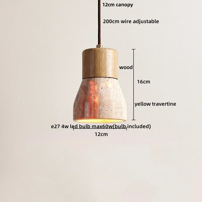 DecorBites™ LED Pendant Lamp Yellow Travertine Stone Wood Nordic Modern Hanging Light