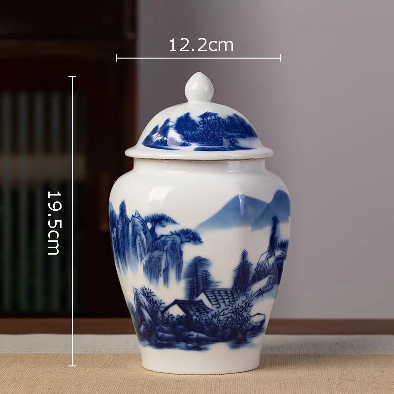 DecorBites™ Blue White Porcelain Tea Canister Organizer Box Coffee Container Caddy Jar