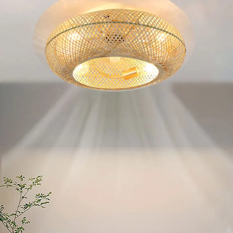 DecorBites™ Bamboo Ceiling Fan with Lights Remote Control 50cm Retractable Silent Blades