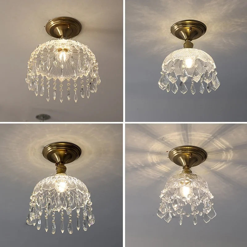 DecorBites™ Glass Grid LED Ceiling Lamp: Luxury Crystal Nordic Copper Ceiling Lights