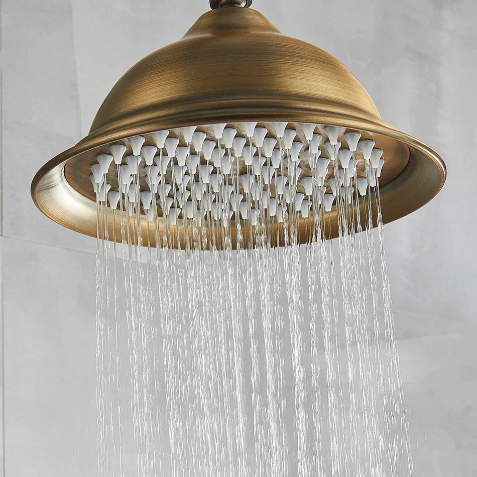 DecorBites™ Antique Brass Bath Rainfall Shower Head - 8 inch Solid Brass Handheld Shower